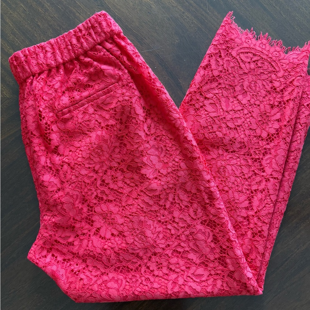 J. Crew Women's Bright Red Lace Cropped Pants